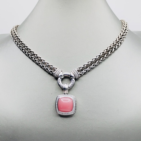 David Yurman Albion 14mm Guava Quartz Diamonds Pendant Enhancer - Picture 3 of 8
